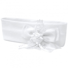 Baby Girls White Bow Daisy Trim Cotton Headband